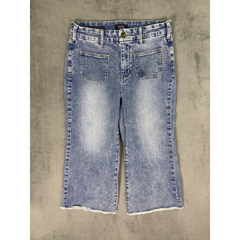 NYDJ Jeans‎ Womens 2 Blue Light Wash Mid Rise Wide Leg Fringe Coin Pocket